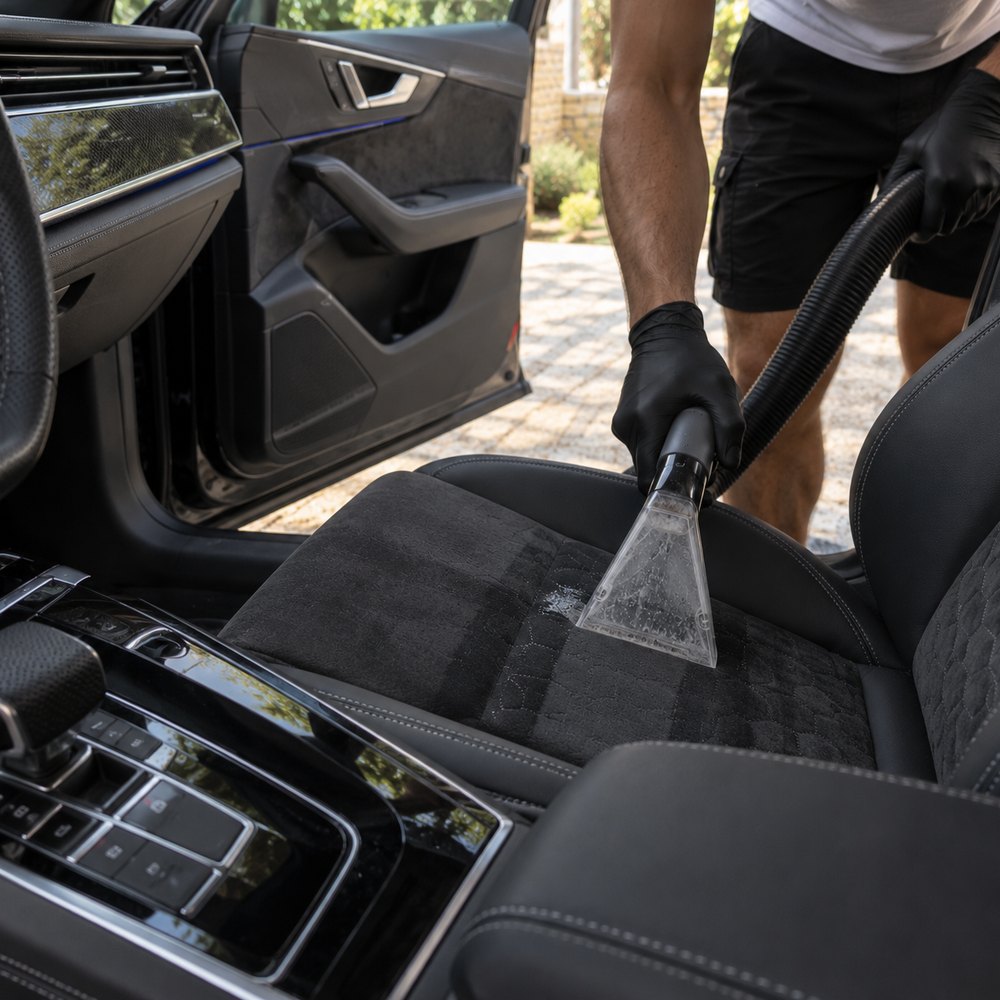 Extraction cleaning a car seat at a property in the Algarve