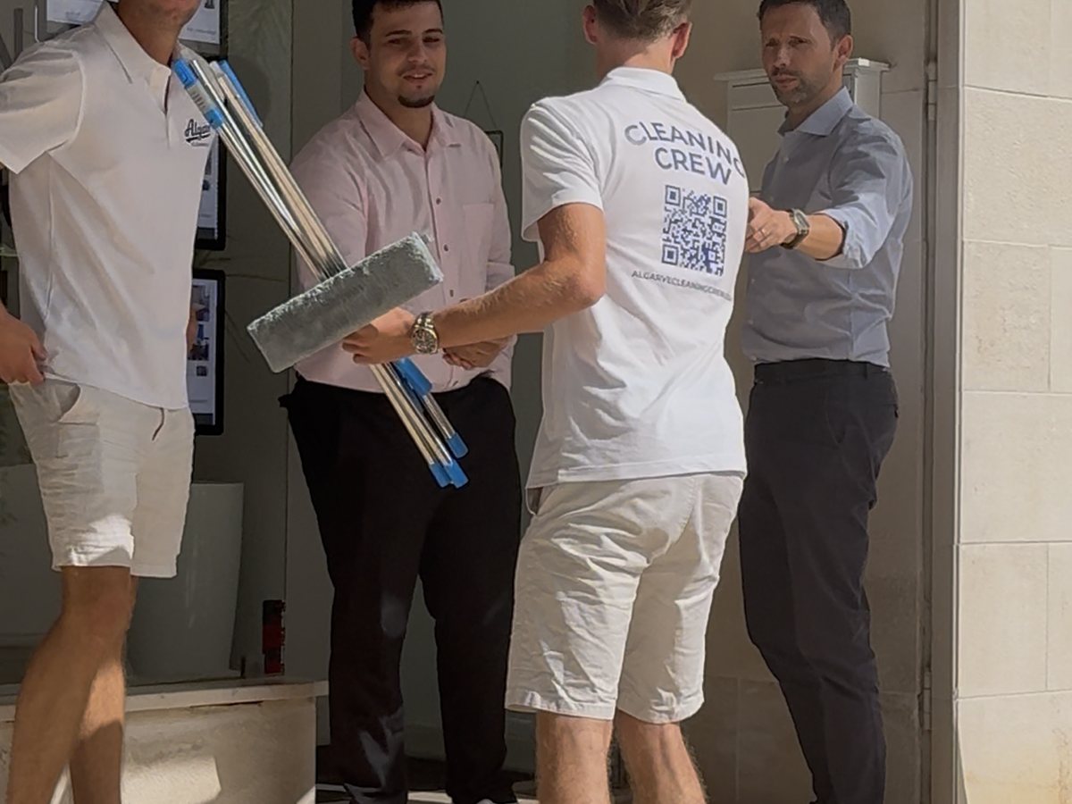 The Algarve Cleaning Crew talking through a job with clients on site in Vilamoura