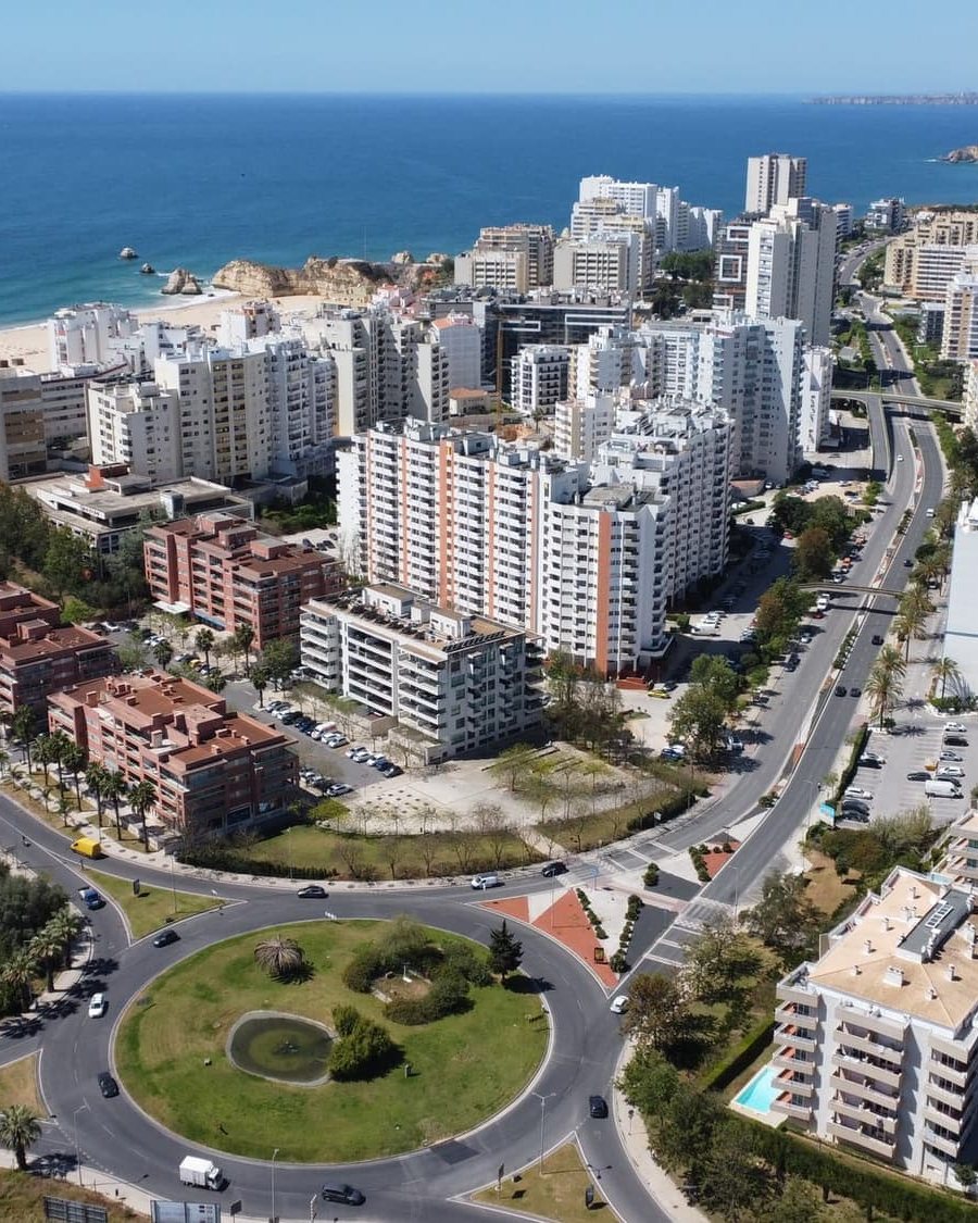 Aerial view of Portimão towards Praia da Rocha, Algarve