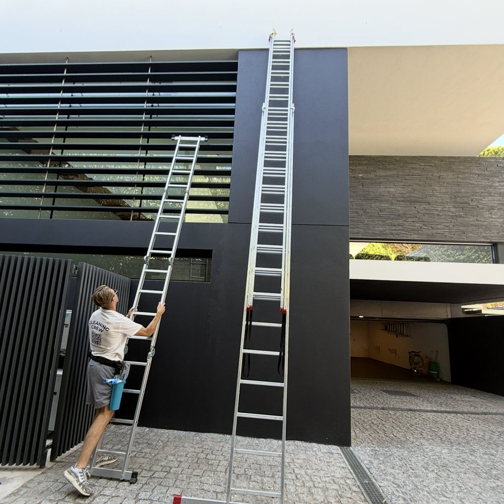 Glass cleaning at a large villa in Vale do Lobo